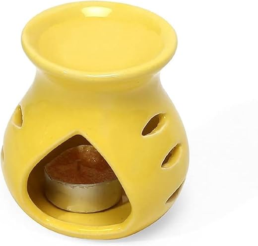 Pure Source India Ceramic Clay Candle Operated Aroma Burner|Oil Diffuser Coming with 1 Tea Candle (Yellow ; 9 Cm)