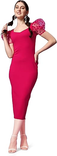 Sheetal Associates Women's Half Sleeve Sweetheart Neck Bodycon Casual Maxi Dress