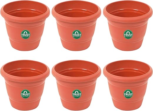 TrustBasket UV Treated Plastic Round Pot (6 Inches)-Terracotta Color -Set of 12 | Heavy Duty Highly Durable Plant Container Gamla for Indoor Home Decor & Outdoor Balcony Garden