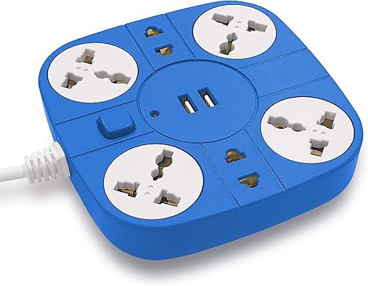 ADDMAX Extension Cord with USB Port–10A 220V-50/60Hz [6 Outlet with 2 USB Port] [Fire Proof] [Smart USB Charging Port][Multi-Protection][1.8 Meter Cord] Multi Plug Extension Board for Home Office-Blue