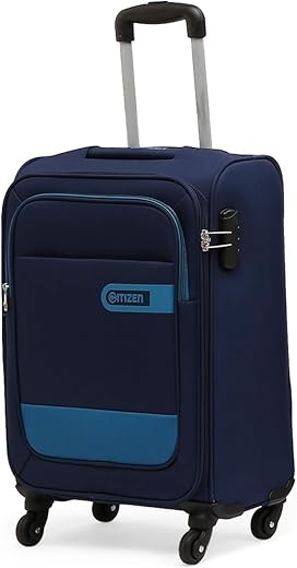 Citizen Wander Weave Trolley Bag for Travel 58 cms Small Cabin Luggage Bag | Polyester Soft Sided Suitcase for Travel with 4 Spinner Wheel & Built-in Combination Lock (Navy Blue)