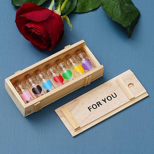 eCraftIndia Brown Wooden Box for You with 7 Messages Bottles Set Valentine Gift for Girlfriend Boyfriend Husband Wife - Valentine Day Gifts - Valentine Day Decoration Items