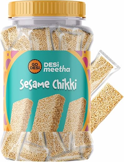 Go Desi Sesame Chikki Jar | Til Chikki | Nutritious Bar | No Added Preservatives and Colours | Gajak | Sweets | Gazak | 50 pieces