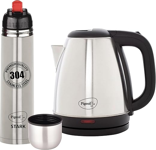 Pigeon 1.5 L Kettle With 1000 ml Stark Flask (Pack of 2, Silver, Steel)