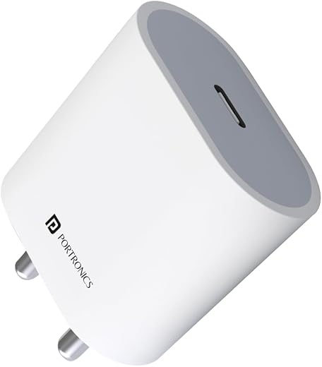 Portronics Adapto 20 Type C 20w Charger for Android,iPhone 14/14 Plus/ 14 Pro/ 14 Pro Max, iPhone 13/13 Pro/13 Pro Max/13 Mini, 12/12 Mini/ 12 Pro Max, iPhone 11 Series with PD 3.0 (White)