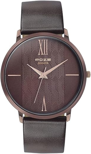 Sonata Poze Quartz Analog Brown Dial Leather Strap Watch for Men-SP70004KL03