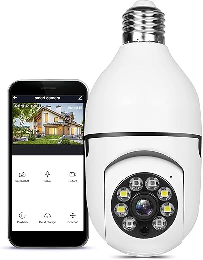 TECHNOVIEW Light Bulb Security Camera,Home WiFi 360 Degree Pan/Tilt Panoramic IP Camera,Wireless Home Surveillance Cameras with Motion Detection,Two-Way Audio,Night Vision