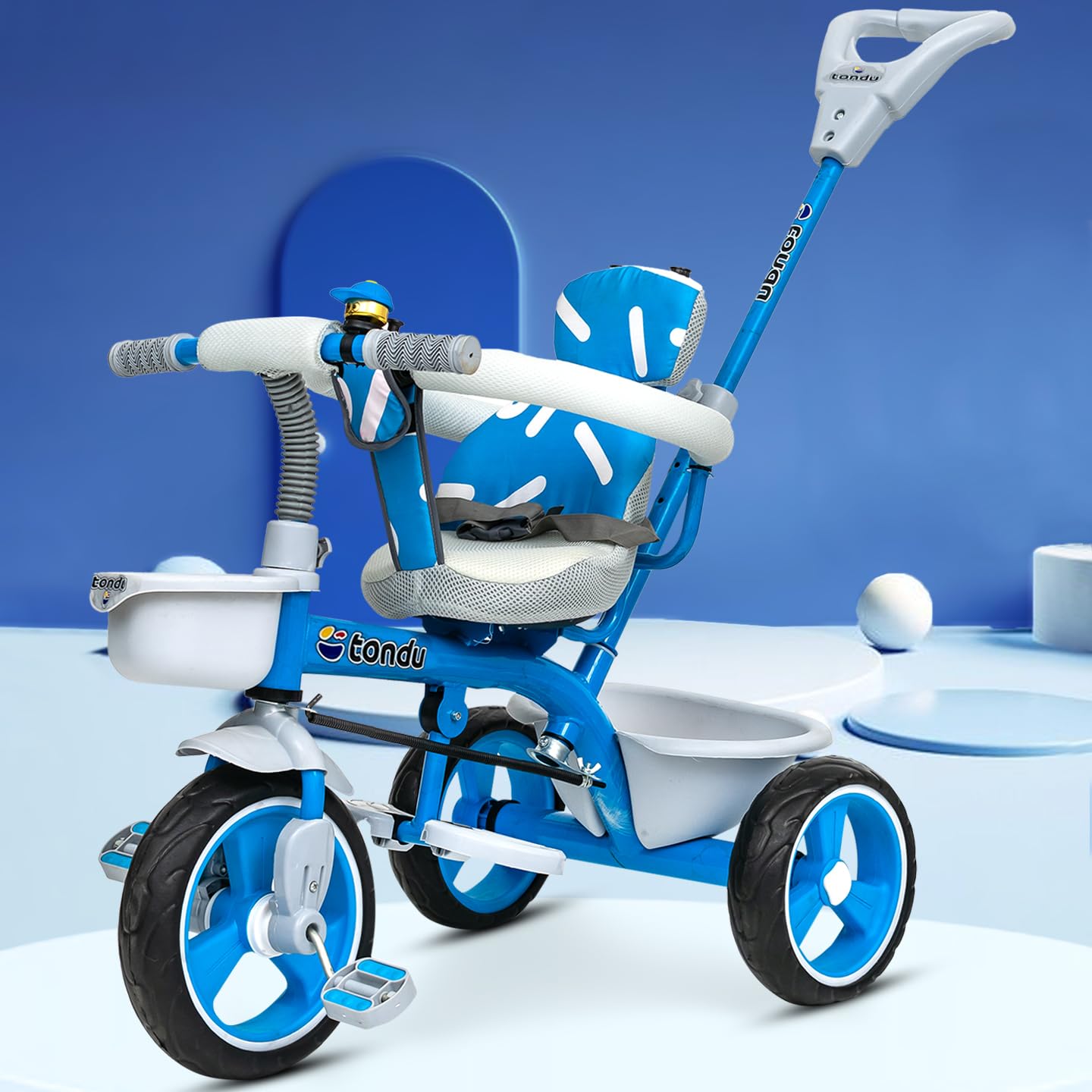 TONDU Tricycle for Baby/Kids with Safetyc Arm & Seat Belt with Parental Control Tricycle (Blue)