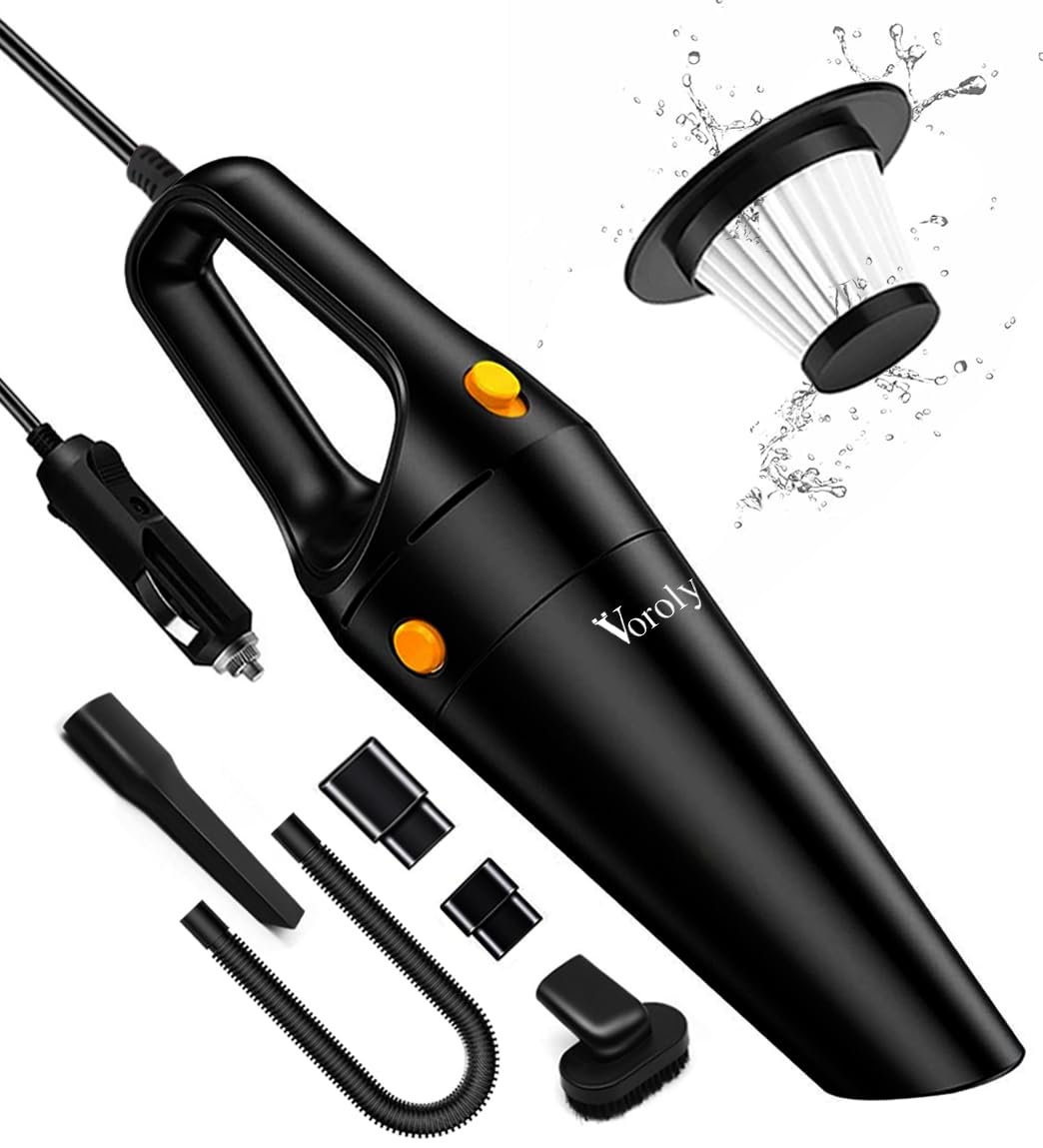 Voroly Car Vacuum Cleaner High Power 6Kpa 16 Ft 12v Auto Accessories Kit for Interior Detailing - Black