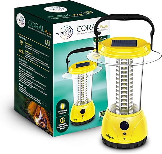 Wipro Coral Plus Rechargeable Solar LED Lantern (Pack of 1, Yellow)