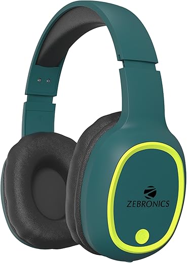 ZEBRONICS Thunder Bluetooth 5.3 Wireless Over Ear Headphones with 60H Backup, Gaming Mode, Dual Pairing, Enc, Aux, Micro Sd, Voice Assistant, Comfortable Earcups, Call Function (Teal Green)