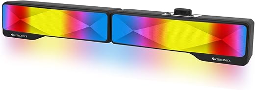 ZEBRONICS Wonder Bar 20 RGB Lights Computer Speaker with Detachable 2 in 1 Design, 10W RMS Output, Volume Control, AUX 3.5mm, USB Powered, 2.0 Stereo, Speaker ON/Off and Mute