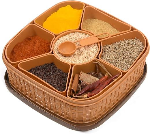 Clazkit Plastic Square 7 Section Multipurpose Masala Dabba, Spice Box Set - Color May Vary