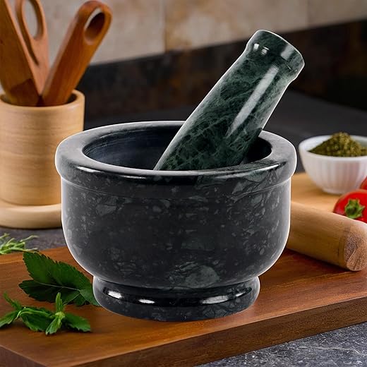 Kuber Industries 5 Inch Marble Granite Imam Dasta | Mortar and Pestle Set | Spice, Medicine Grinder Masher | Mixer and Grinder Set for Kitchen | Okhli And Musal/Kharal Ideal for Hand Grinder | Green
