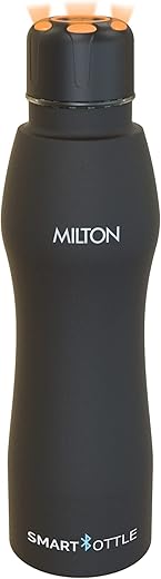 MILTON Euroline Smart Stainless Steel Water Bottle, 880 ml, Black | Leak Proof | Easy Grip | Mobile Hydration System | Bluetooth Enabled | Smart Lid