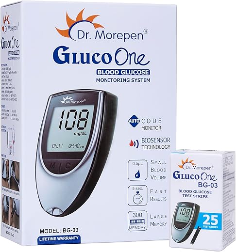 DR. MOREPEN GlucoOne Blood Glucose Monitor Model BG 03 with 25 Strips