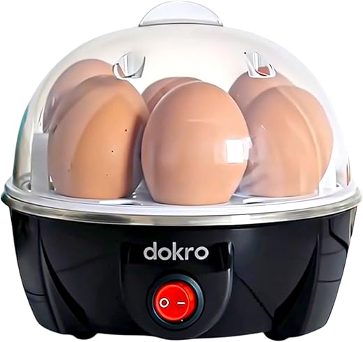 Dokro Electric Instant Egg Boiler | Boils 7 Eggs | 3 Boiling modes(soft, medium, hard) | Smart Overheat Protection | 75ml | Black | Includes 1 Measuring Cup