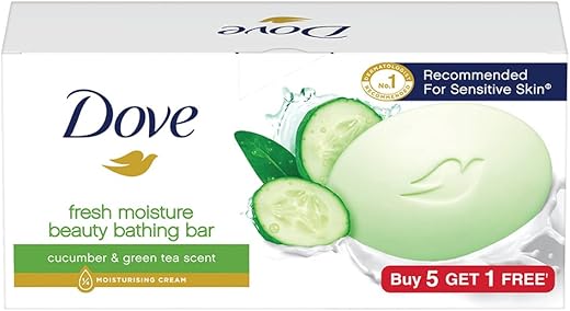 Dove Fresh Beauty Bar (pack of 6) 75g each for Hydrated Skin with Cucumber & Green Tea Leaves scent