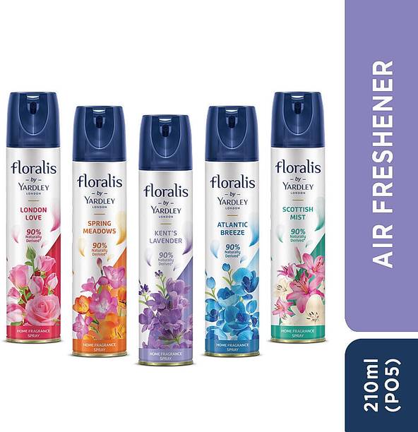 Yardley London Kent's Lavender, London love, Atlantic breeze, Spring meadows, Scottish mist Spray Floralis Air freshener Combo  (5 x 210 ml)