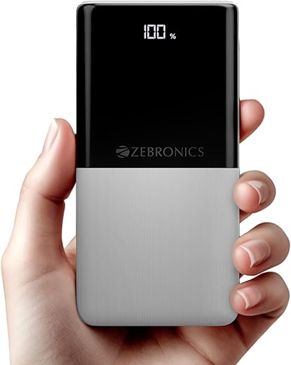 ZEBRONICS EnergiPod 10R1, Power Bank, 10000 mAh, 22.5W Super Fast Charging PD 3.0 (PPS), Dual Type C & USB Port, LED Percentage Indicator, for iPhone, Android, Tablets, Airpods (White)