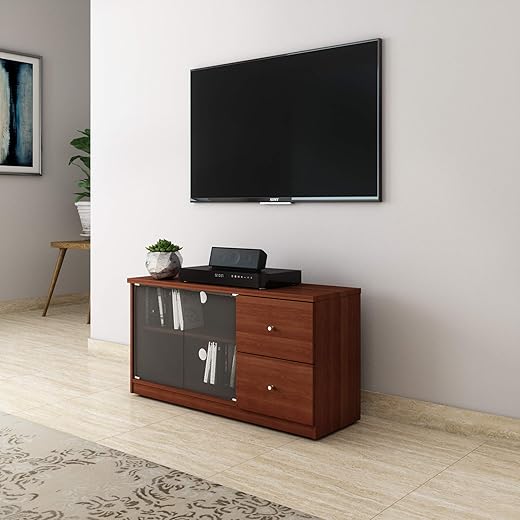 Amazon Brand - Solimo Cygnus Engineered Wood 2 Door TV Cabinet with Drawers ( Brown, Sienna Cherry)