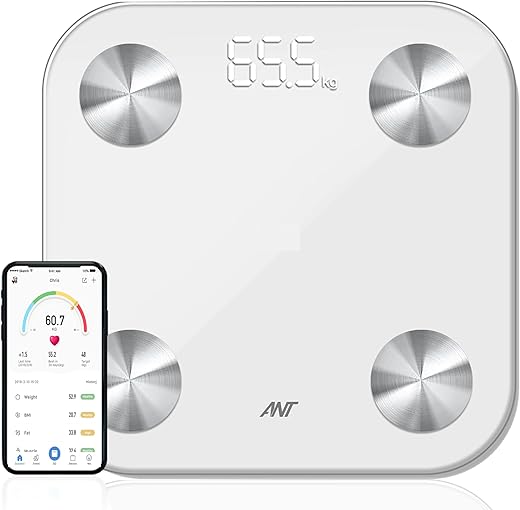 ANT Alpha Smart Scale for Body Weight, App Enabled Digital Bathroom Scale, BMI Weighing Scale, Bluetooth Body Fat Scale, 12 Metrics Supportive Large Display Rechargeable Battery,30M Warranty - Mercury