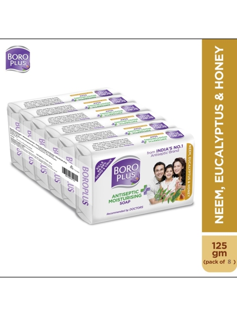 BOROPLUS Set of 8 Antiseptic Moisturising Soap With Neem, Eucalyptus & Honey - 125g Each