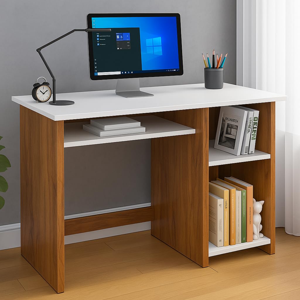 Callas Wooden Study Table with Hutch & Bottom Storage, Office Work Desk for Laptop Study Computer Table for Home (ST-03-Walnut)