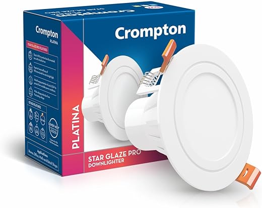 Crompton Star Glaze Pro LED Downlighter 5W Round LED Ceiling Light (Cool Day Light, Pack of 1)| Cut Out Size :95mm