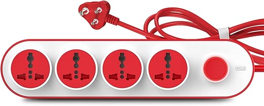 GM 10 Amp Extension Board with 2 Metre Heavy Duty Copper Extension Cord – 4 International Sockets, Master Switch, LED Indicator with Safety Shutter | GM 3257