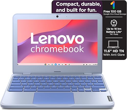 Lenovo {SmartChoice)Chromebook Intel Celeron N4500 (4GB RAM/64GB eMMC 5.1/11.6 Inch (29.46cm)/HD Display/2Wx2 Stereo Speakers/HD Camera/Chrome OS/Blue/1.21Kg), 82UY0014HA