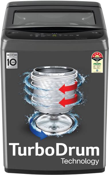 LG 8 kg 5 Star, Smart Inverter Technology, TurboDrum, Smart Diagnosis with Soft Closing Door Fully Automatic Top Load Washing Machine Black  (T80VBMB4Z)