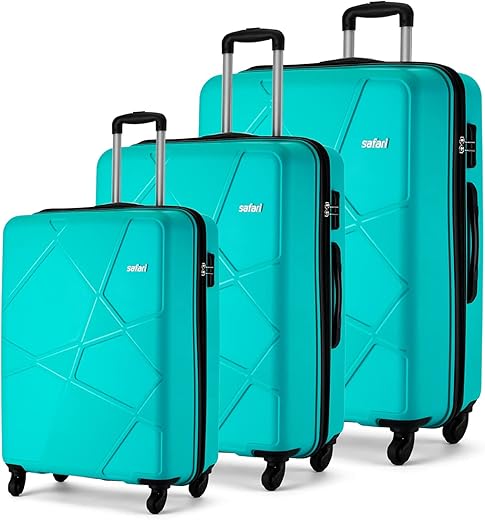 Safari Pentagon 3 Pcs Set Polypropylene Cyan Hardsided Luggage, 4 Wheel Trolley Bag Set of Cabin, Medium, Large