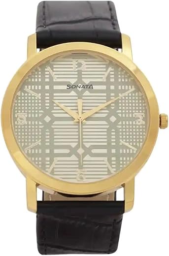 Sonata Quartz Analog Silver Dial Leather Strap Watch for Men-NR99701YL03