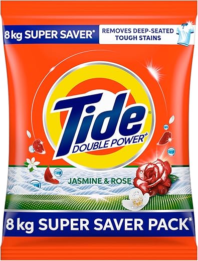 Tide Plus Detergent Washing Powder - 8kg Super Saver Pack | Jasmine & Rose Fragrance | Removes deep-seated Oil, Gravy, Tea Stains | World's No. 1 Detergent Brand