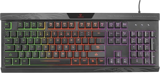 Vertux Promate Gaming Keyboard, Professional Ergonomic Wired USB Gaming Keyboard with Vibrant Rainbow Backlit, 26 Anti-Ghosting Keys, 12 Multimedia Shortcut Keys and 4 Backlit Modes, Amber