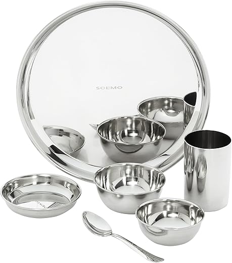 Amazon Solimo Dinner Set| Stainless Steel | Set of 6 | Solid Mirror Finish | Silver