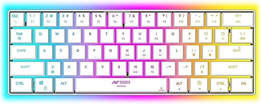 Ant Esports MK1500 Mini 60% Pro RGB Wireless Gaming Keyboard with Membrane Switches for PC / Mobile / Tablets / Laptop / TV's- White