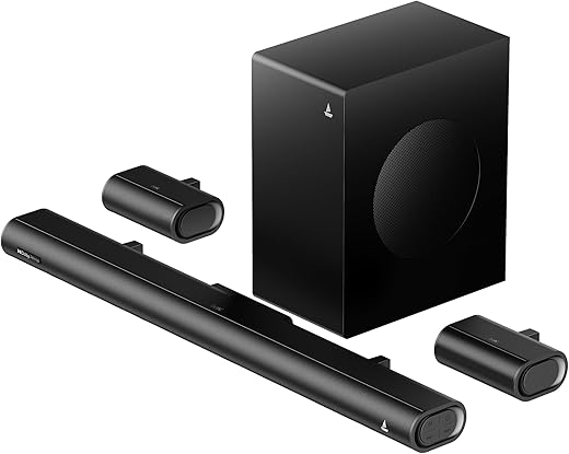 boAt Aavante Prime 5.1 5000DA (2025 Launch), Dolby Atmos, 500W, 5.1CH w/Wired Subwoofer & Wired Satellites, Multi Compatibility, Bluetooth Sound bar, Home Theatre Soundbar Speaker(Premium Black)