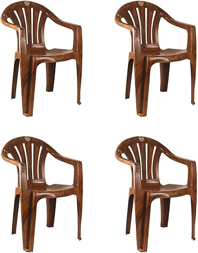 Cello Capri Arm Chair (Sandalwood Brown, Set of 4) | Strong and Durable | Easy to Clean | Chair for Living Room, Bed Room, Kitchen, Office Room, Outdoor | 3 Years Warranty