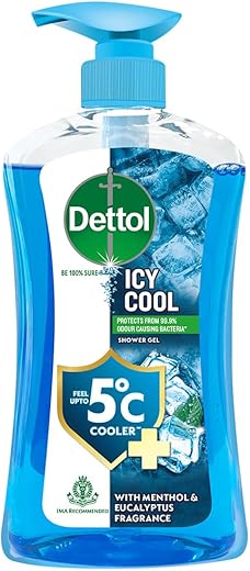 Dettol Icy Cool Body Wash and Shower Gel Pump for Men | Goodness of Salicylic Acid | Menthol Freshness | 500ml