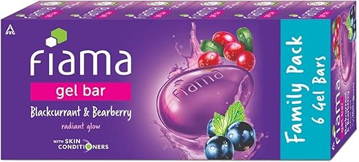 Fiama Gel Bar Blackcurrant And Bearberry, With Skin Conditioners For Moisturized, Radiant & Glowing Skin, 750g (125g - Pack of 6), Soap for Women & Men, For All Skin Types