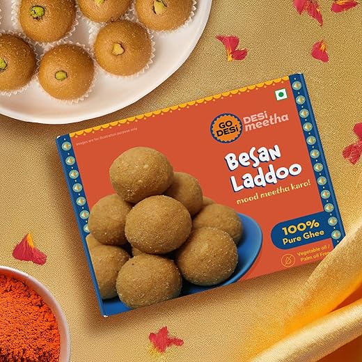 GO DESi - Besan Laddoo | Made with Almonds & Pure Ghee | Indian Mithai | Ladoo | Laddu | Sweets Gift Pack | 180 grams