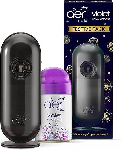 Godrej aer Matic Kit (Machine + 1 Refill) - Automatic Room Fresheners with Flexi Control Spray | Violet Valley Bloom | 2200 Sprays Guaranteed | Lasts up to 60 days (210ml)