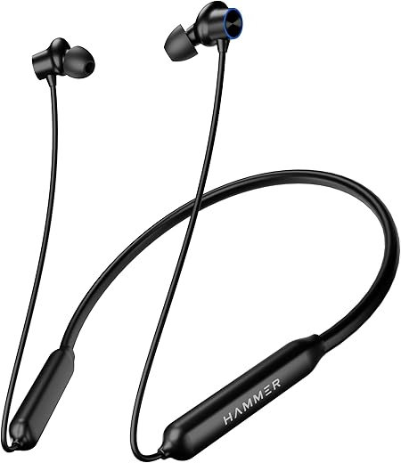 HAMMER Splendor in Ear Bluetooth Neckband with Magnetic Earbuds, Deep Bass, Built-in Mic, Upto 18 Hrs Playtime, BT 5.2, Micro USB Charging Port (Black)