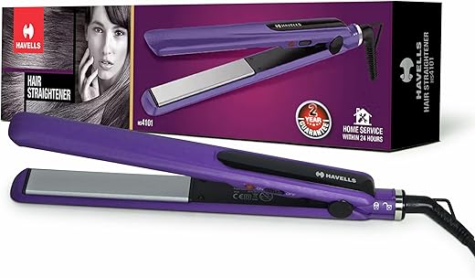 Havells HS4101 Ceramic Plates Fast Heat up Hair Straightener, Straightens & Curls, Suitable for all Hair Types (Purple)