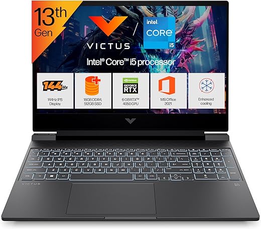 HP Victus, 13th Gen Intel Core i5-13420H, 6GB RTX 4050 (16GB DDR4, 512GB SSD) FHD, 144Hz, IPS, 15.6"/39.6cm, Win11, Office21, Mica Silver,2.3kg, fa1319TX/2701tx, Backlit,Enhanced Cooling Gaming Laptop