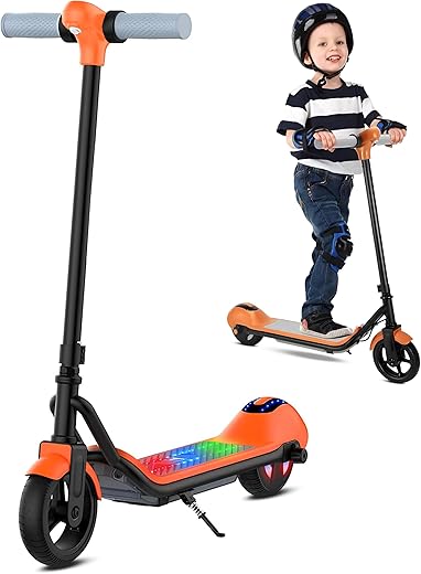 Kidsmate Power Pro Electric Kick Scooter for Kids | Digital Display Inbuilt Bluetooth Music | LED Wheels, Colorful Footboard Lights & Safety Brakes | Battery-Powered Scooters for Ages 3-8 Yrs - Orange