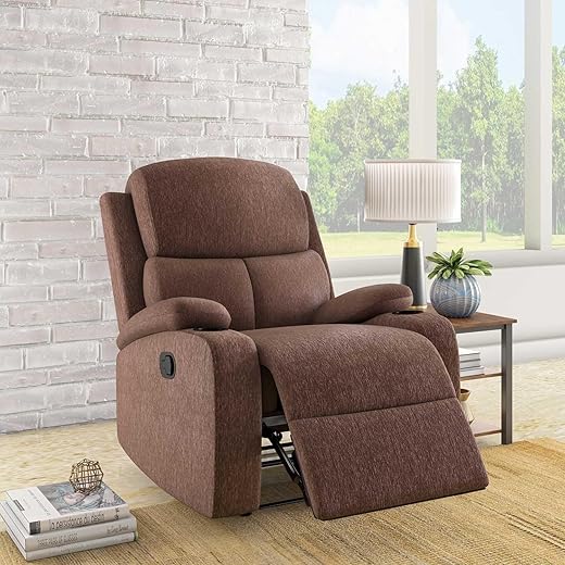 Nilkamal Matt 1 Seater Fabric Manual Recliner with Cup Holder (Cocoa) | 1 Year Warranty | Self Assembly, Cocoa (Brown)