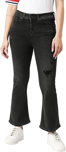 Pepe Jeans Women's High Rise Flare Fit Jeans Black Used